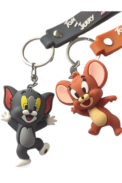 Wolawood Tom ve Jerry Figürlü Anahtarlık Seti Sevimli Çanta Süsü Koleksiyonluk Karakter Hediyelik 2'li Takım ürün görseli 1