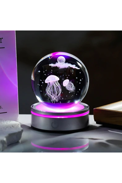 Wolawood Kendi Etrafında Dönebilen LED Işıklı USB'li Yeni Model Renkli Power 3D Kristal Cam Kar Küresi Seti ürün görseli 1
