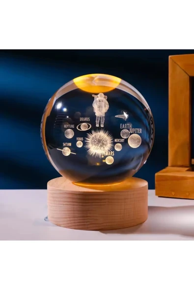 Wolawood Astronot Gezegenler Kristal Cam Kar Küresi 3D LED Işıklı USB Ahşap Tabanlı Dekoratif Hediyelik Lamba ürün görseli 1