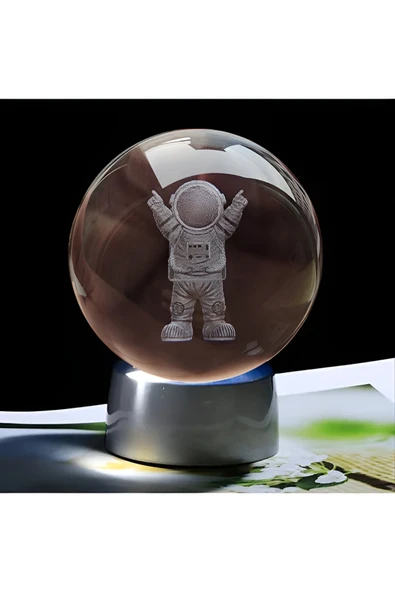 EXENET Kristal Cam Küre Özel Üretim 3D Hediye Dekoratif Işıklı Renkli Pilli VIP Premium Ev Ofis Set Lamba ürün görseli 1