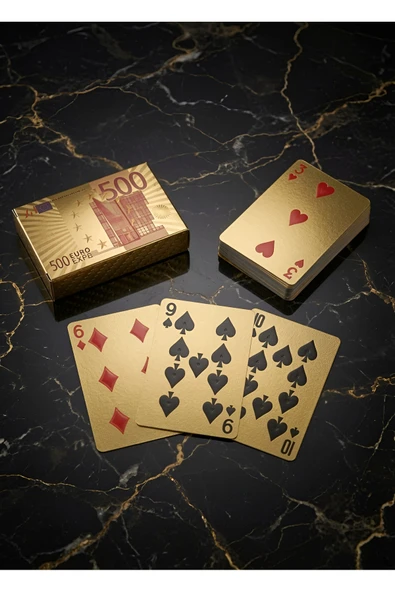 Wolawood Özel Gold Seri Euro Temalı Oyun Kartları Kağıdı Seti € Altın Model Premium Poker Kartları Casino Eğlence Texas Holdem, Euro Tasarımlı İskambil Oyun Kağıdı Takımı ürün görseli 1