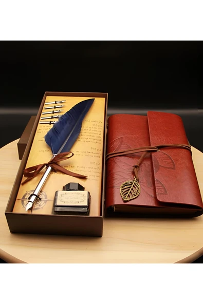 Wolawood El Yapımı Deri Kapaklı Defter ve Divit Kalem Seti Nostaljik Mürekkep Yazı Takımı Vintage Hediyelik ürün görseli 1