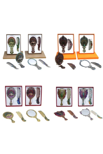 Wolawood Antik Mısır Kraliçesi Kleopatra Ayna Tarak Seti & Vintage Özel Desen İşlemeli Kutulu 1 Adet Takım ürün görseli 1