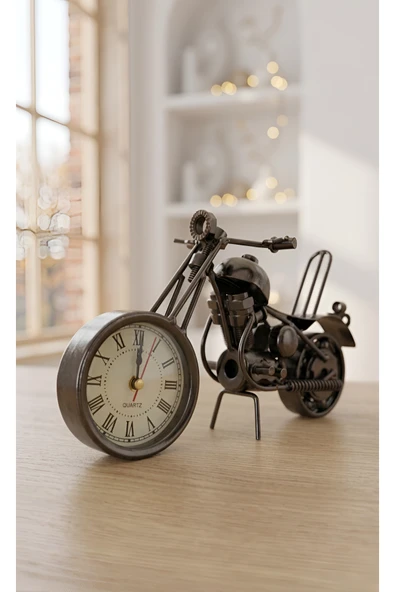Wolawood Hediyelik Özel Üretim Çalışır Saatli Motosiklet / Tamamı Metal Retro Biblo El Yapımı Motor ~ Dekoratif Demir Motorsiklet Masaüstü Ev, Oda, Ofis Vintage Dekor ürün görseli 1