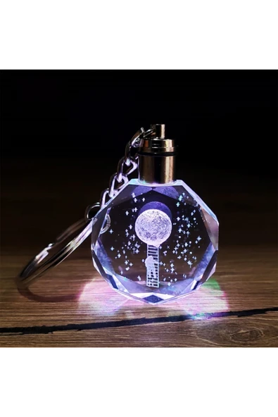 EXENET Işıklı Kristal Cam Anahtarlık Renk Değiştiren LED Özel Lazer İşleme Şık Anlamlı Hediyelik Aksesuar ürün görseli 1