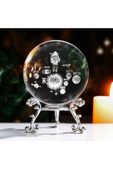 EXENET Kristal Cam Küre Uzay Astronot ve Gezegenler Temalı Dekoratif Biblo Set Standlı Top Kar Küresi Seti ürün görseli 1