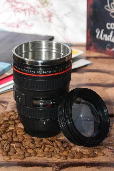 Wolawood Lens Kamera Objektif Tasarımlı Çelik Kupa Bardak Paslanmaz İçli Su Kahve Çay Hediyelik ürün görseli 1