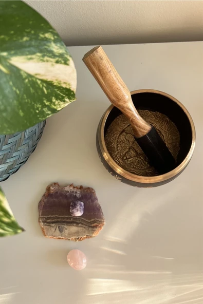 Miamantra Pirinç Tibet Ses Çanağı Buda Motifli-11 Cm/meditasyon Çanı, Yoga Çanı, Singing Bowl, Tokmaklı Set ürün görseli 1