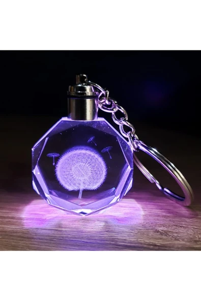 EXENET Işıklı Kristal Cam Anahtarlık Renk Değiştiren LED Özel Lazer İşleme Şık Anlamlı Hediyelik Aksesuar ürün görseli 1