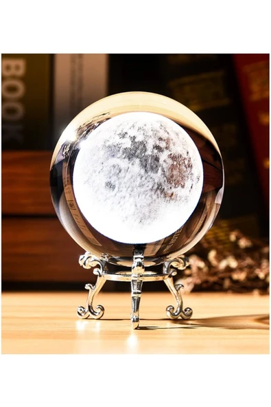 Wolawood Dolunay 3D Kristal Cam Kar Küresi Metal Standlı Dekoratif Masaüstü Biblo Şık Zarif Konsept Hediyelik ürün görseli 1