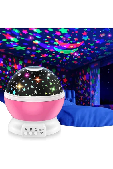 Sarego Ay-Yıldızlı Süper Star Gece Lambası Usb'li Pilli Pro Plus Top Küre Sakinleştirici Dönen Işık Efekti ürün görseli 1