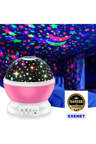EXENET Süper VIP Ay Yıldız Lamba USB'li Renkli LED Projeksiyon Gökyüzü Galaksi Temalı Özel Işık Sanatı Seti ürün görseli 1