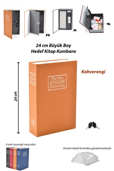 safebook 24 cm Büyük Boy Gizli Kilitli Kitap Hedef Kumbara Kahverengi (8 Hedefle; 5.000, 10.000 TL vs) ürün görseli 1