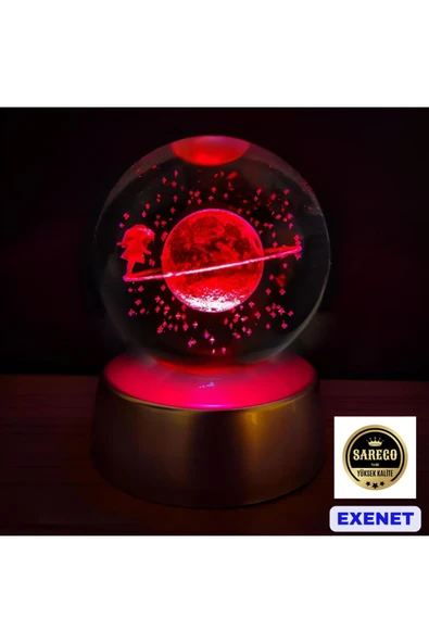 EXENET Işıklı Pilli Renk Değiştiren Kristal Cam Küre 3D Özel Üretim Dekoratif Hediyelik Eşya Kar Küresi ürün görseli 1