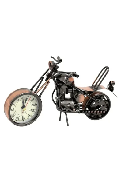 Sarego Dekoratif Metal Motorsiklet Saatli El Yapımı Motor Aksesuar Klasik Retro Masaüstü Hediyelik Dekor ürün görseli 1