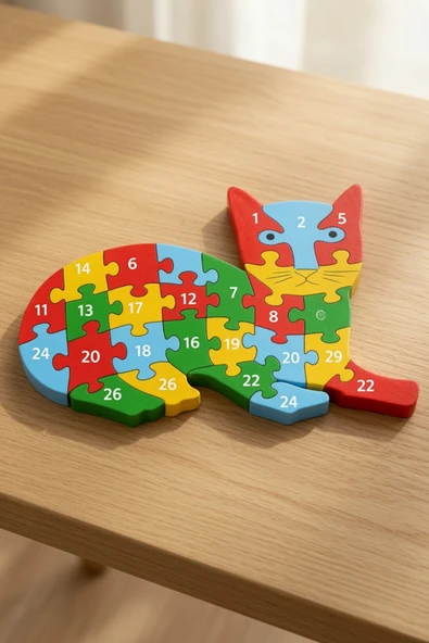 Wolawood Ahşap Kedi Yapboz~Tamamı Ahşap Eğitici Zeka ve Dikkat Geliştirici Puzzle, Dekoratif Hediyelik 30×18 cm ürün görseli 1