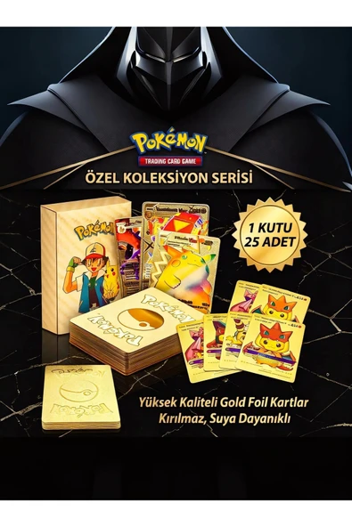 Wolawood Pokémon Uyumlu Gold Kart Koleksiyonu - 25 Adet Altın Kaplama Görünümlü Metalik PVC Kırılmaz Kart Destesi ürün görseli 1