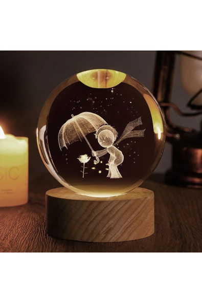 Wolawood Kristal Cam Kar Küresi 3D Küçük Prens Tasarımlı LED Işıklı USB Ahşap Tabanlı Hediyelik Lamba Dekor ürün görseli 1