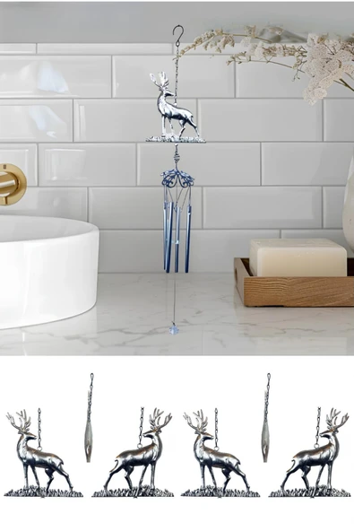 Wolawood Ren Geyiği Temalı Rüzgar Çanı Deprem Zili Feng Shui Metal Cam Malzeme Hediyelik Ev Bahçe Balkon Süsü ürün görseli 1