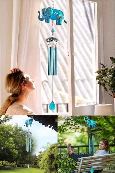 Wolawood Fil Tasarımlı Rüzgar Çanı Deprem Zili Feng Shui Özel Cam Gövdeli Metal Çubuklu Lüks Hediyelik Dekor ürün görseli 1
