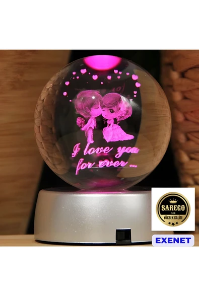 EXENET Işıklı Pilli Renk Değiştiren Kristal Cam Küre 3D Özel Üretim Dekoratif Hediyelik Eşya Kar Küresi ürün görseli 1