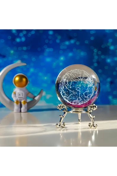 Wolawood Kristal Cam Kar Küresi – 3D Galaksi Uzay Yıldız Haritası – Metal Standlı Dekoratif Hediyelik Eşya ürün görseli 1