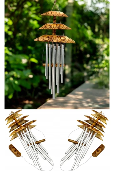Wolawood Doğal Bambu Rüzgar Çanı Deprem Zili Metal Boru El Yapımı Otantik Süs Bahçe Balkon Kapı Dekoru ürün görseli 1