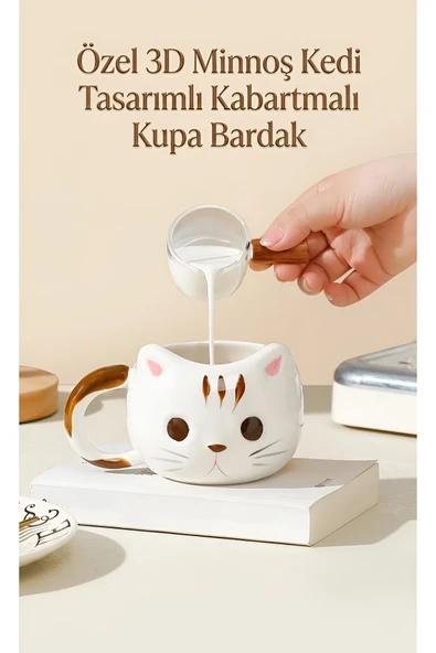 Wolawood Özel 3D Minnoş Kedi Tasarımlı Kabartmalı Hediyelik Kupa Bardak & Güzel Anlar İçin Kahve Keyfi! ürün görseli 1