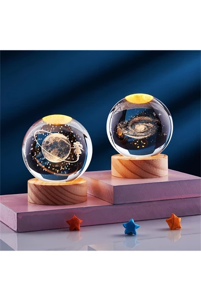 Wolawood Işıklı Kristal Cam Küre 2'li Set Gezgin Kız & Toz Bulutu USB'li Gece Lambası Hediyelik Biblo Dekor ürün görseli 1
