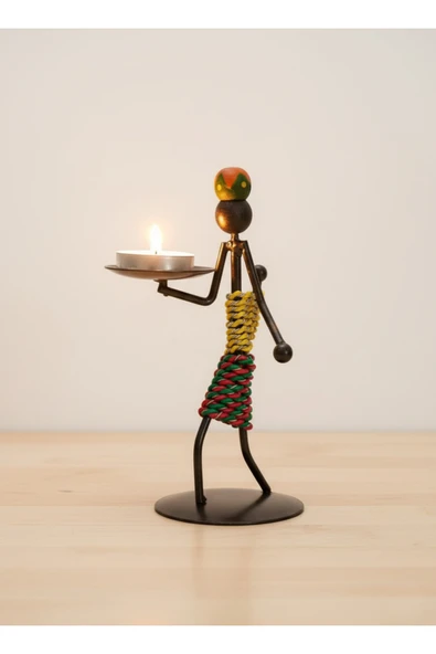 Wolawood Afrika Temalı Etnik Figürlü Yöresel Demir Mumluk Şamdan Tutucu Retro Masaüstü Dekoratif Aksesuar ürün görseli 1