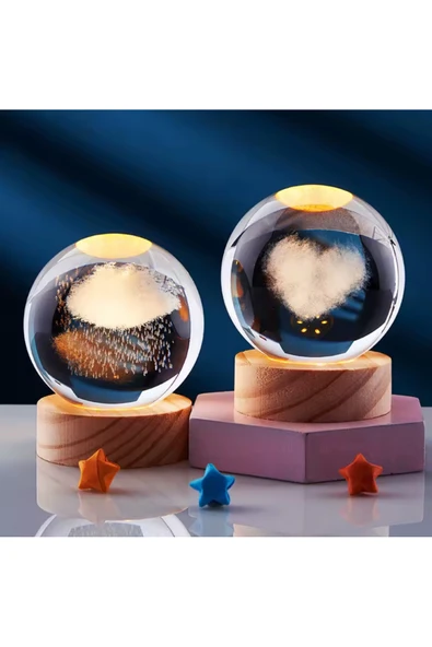 EXENET Yağmur & Kalp Desenli 2'li Kristal Cam Kar Küresi 3D Led Işık Usb Dekoratif Lamba Romantik Hediyelik ürün görseli 1