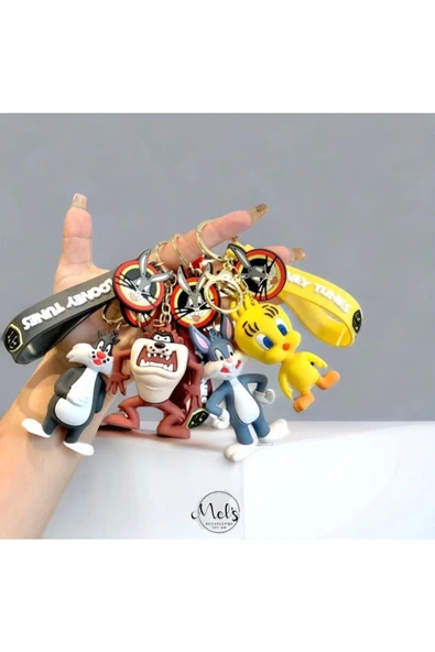 Mel's Accesoriess Lüks Üç Boyutlu Silikon Looney Tunes Dörtlü Set Karakter Anahtarlık Çanta Aksesuarı Ve Çocuk Oyun ürün görseli 1