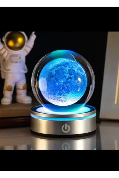 Wolawood Dolunay Kristal Cam Kar Küresi USB’li 3D Dekoratif LED Lamba Işıklı Renkli Dönen Top Hediyelik Set ürün görseli 1