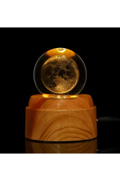 Wolawood Premium Dönen Kristal Cam Küre 3D Led Işıklı USB'li Gece Lambası Masaüstü Dekoratif Hediyelik Set ürün görseli 1