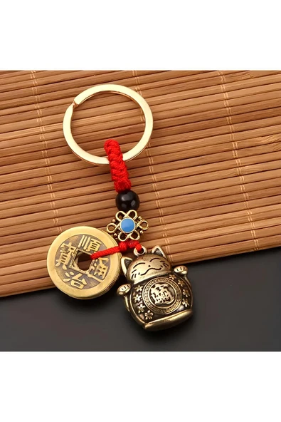 Wolawood Maneki Neko Şans Bereket Sağlık Uğur Mutluluk Getiren Lucky Cat Metal Japon Kedisi Asmalı Anahtarlık ürün görseli 1