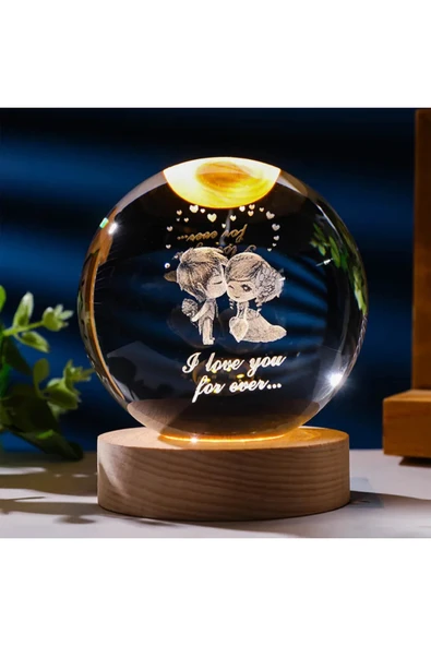 Wolawood Kristal Cam Kar Küresi 3D Öpüşen Çift Temalı USB Kablolu Ahşap Taban Işıklı Romantik Hediyelik Dekor ürün görseli 1