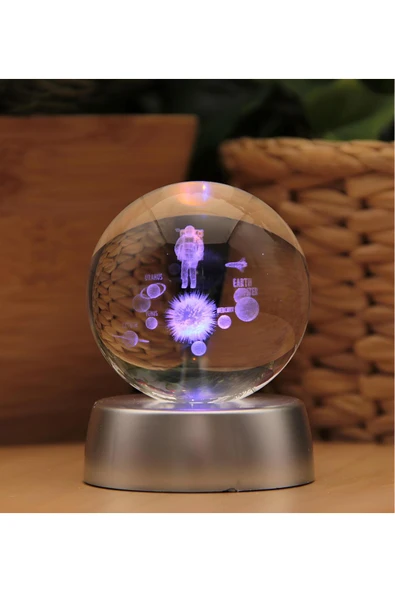 Wolawood Kristal Cam Kar Küresi Astronot Gezegenler 3D LED Işıklı Pilli Renk Değişimli Dekoratif Hediyelik ürün görseli 1