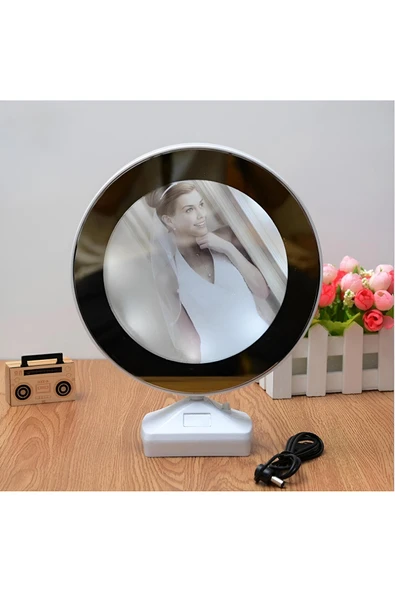 EXENET LED Işıklı Kalp Şeklinde Sihirli Ayna Fotoğraf Albüm Çerçevesi Usb'li ve Pilli Özel Hediyelik Dekor ürün görseli 1