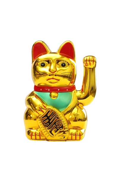 EXENET Pati Sallayan Japon Şans Kedisi Maneki Neko - Altın Renk Feng Shui Bereket ve Uğur Getiren Dekoratif ürün görseli 1