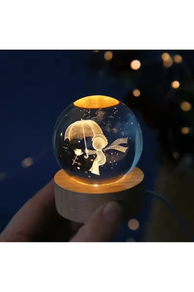 EXENET Kristal Cam Küre Şemsiyeli Prens Temalı 3D Hediyelik Kar Küresi USB Dekoratif Top Sürpriz LED Lamba ürün görseli 1