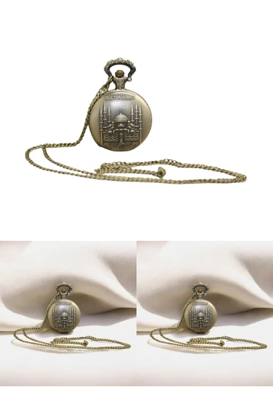 Wolawood Nostaljik Osmanlı Tarzı Sultanahmet Camii Köstekli Cep Saati – Metal Zincirli Vintage Özel Hediyelik ürün görseli 1