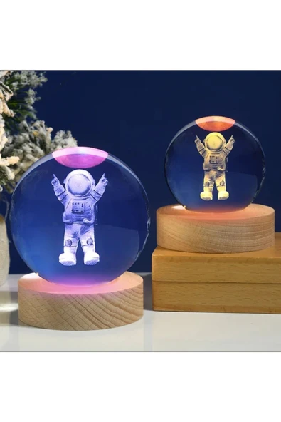 EXENET Kristal Cam Küre 3D Boyutlu Renkli USB Ahşap Taban Dekoratif Özel Hediyelik Eşya Süs Biblo Lamba Set ürün görseli 1