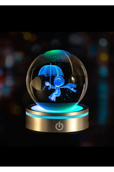 Wolawood Küçük Prens Kristal Cam Kar Küresi USB’li 3D Dekoratif LED Lamba Işıklı RGB Dönen Top Hediyelik Set ürün görseli 1