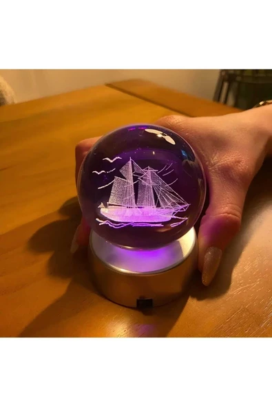 EXENET Kristal Cam Küre Özel Üretim 3D Dekoratif Işıklı Renkli Pilli VIP Premium Ev Ofis Masa Lamba ürün görseli 1