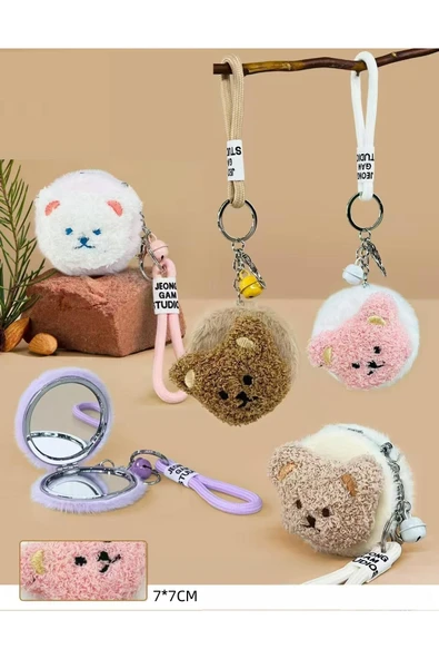 Wolawood Tatlı Peluş Cep Aynası Yumoş Çanta İçi Mini Makyaj Aynası Anahtarlıklı, Eğlenceli, Şirin Hediyelik ürün görseli 1
