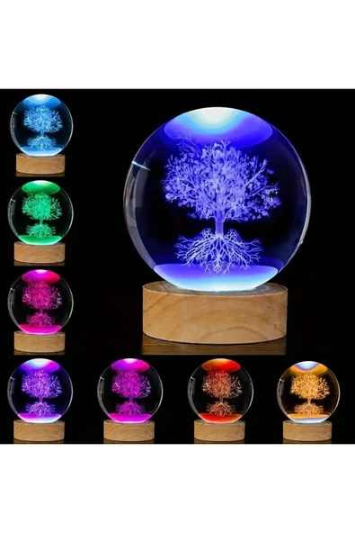 Wolawood Premium Kristal Cam Kar Küresi 3D Işıklı RGB'li Lamba Ahşap Taban LED Dekoratif USB'li Hediyelik Set ürün görseli 1