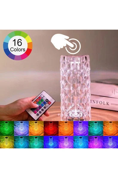 Wolawood Kristal Işıklı Lamba Şarjlı Dokunmatik RGB'li Masaüstü Set Kumandalı USB'li Abajur Hediyelik Eşya ürün görseli 1