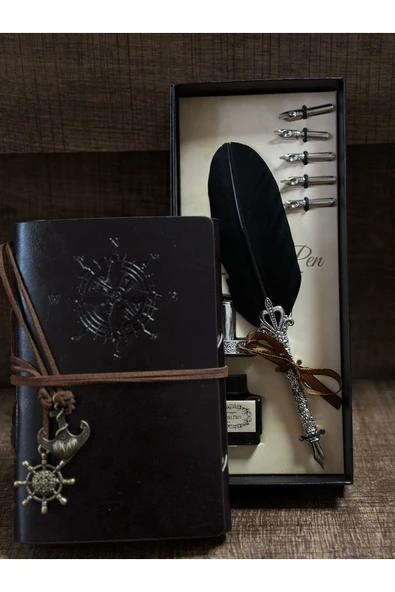 CAVAŞ sun hat Divit Hokka Kalem Pusula Desenli Eskitme Defter Seti ürün görseli 1