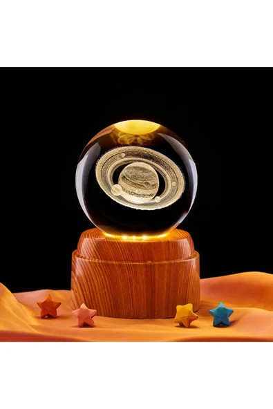 Wolawood Premium Dönen Kristal Cam Küre 3D Led Işıklı USB'li Gece Lambası Masaüstü Dekoratif Hediyelik Set ürün görseli 1