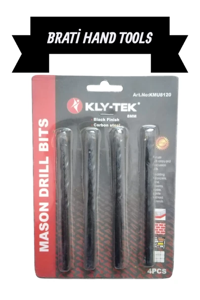BRATİ HAND TOOLS KLY-TEK 8mm Beton Delme Matkap Ucu Karbon Kaplama Siyah 4 Adet Set ürün görseli 1